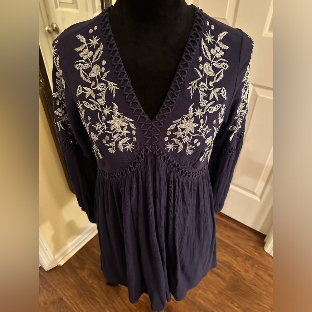 Blue Rain Boho Embroidered Tunic Dress - Picture 2 of 8
